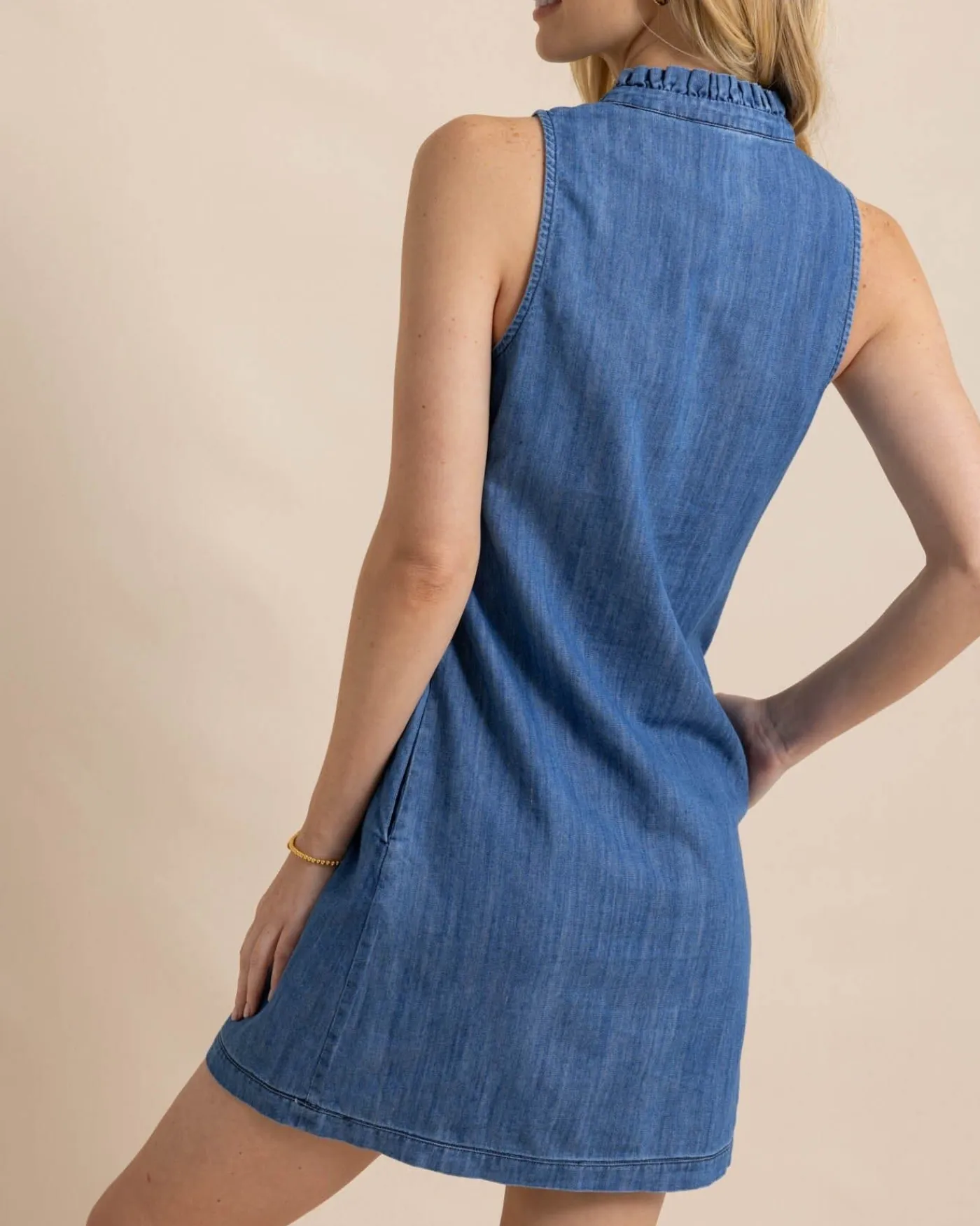 Best Sale Southern Tide Adelyn Denim Dress Medium Wash Indigo