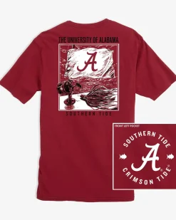 Clearance Southern Tide Alabama Tide Fishing Flag T-Shirt Crimson