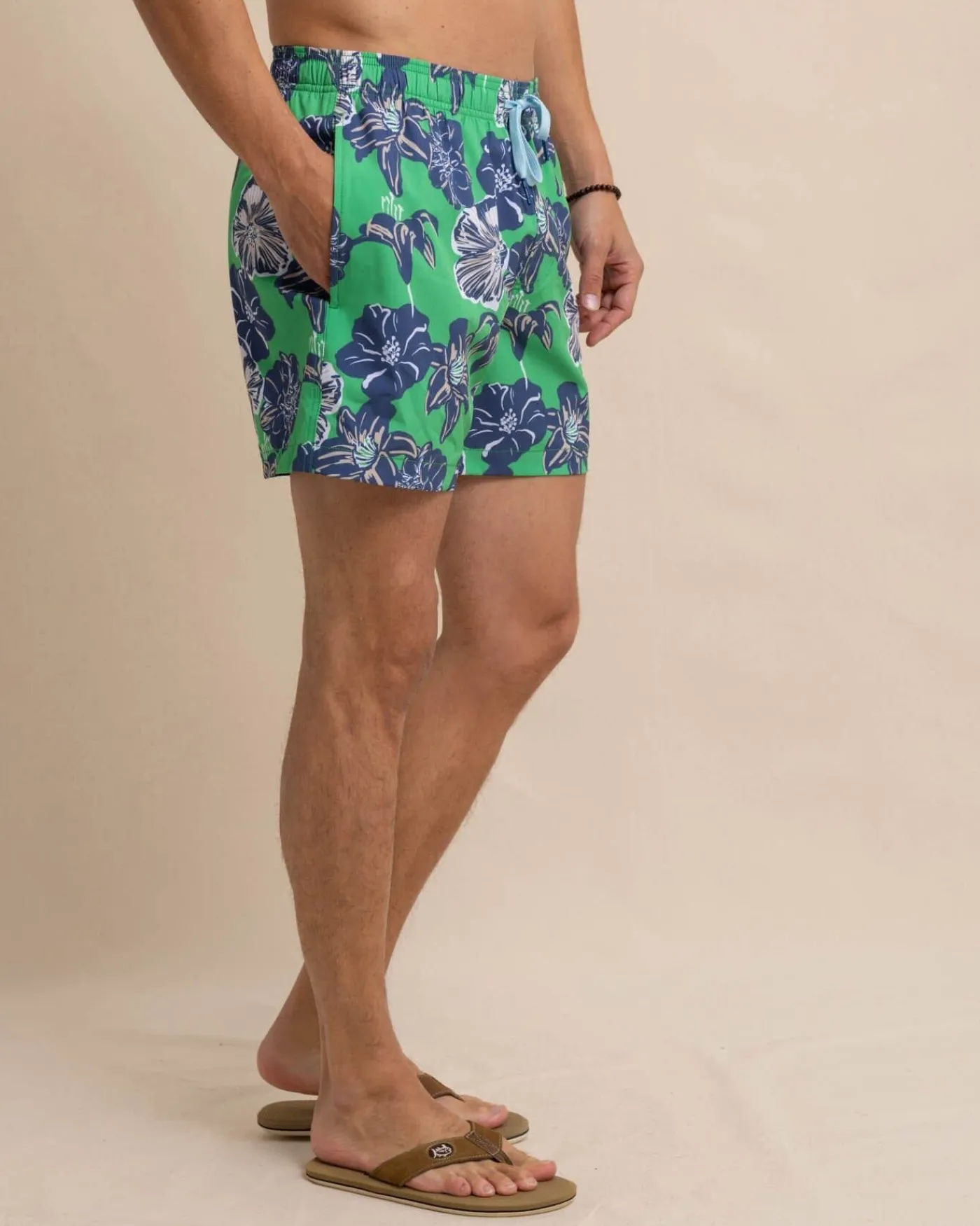 Best Sale Southern Tide Beach Blooms Swim Trunk Lawn Green