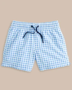 Shop Southern Tide Boys Baldwin Gingham Printed Swim Trunk Ocean Channel