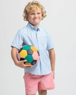 Clearance Southern Tide Boys Intercoastal Forget A-Boat It Short Sleeve Sport Shirt Clearwater Blue