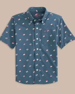 Store Southern Tide Boys Keep It Nautical Heather Intercoastal Short Sleeve Sport Shirt Heather Aged Denim