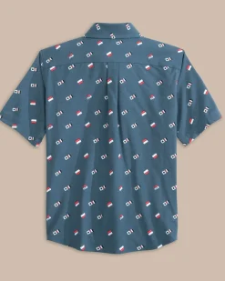 Store Southern Tide Boys Keep It Nautical Heather Intercoastal Short Sleeve Sport Shirt Heather Aged Denim