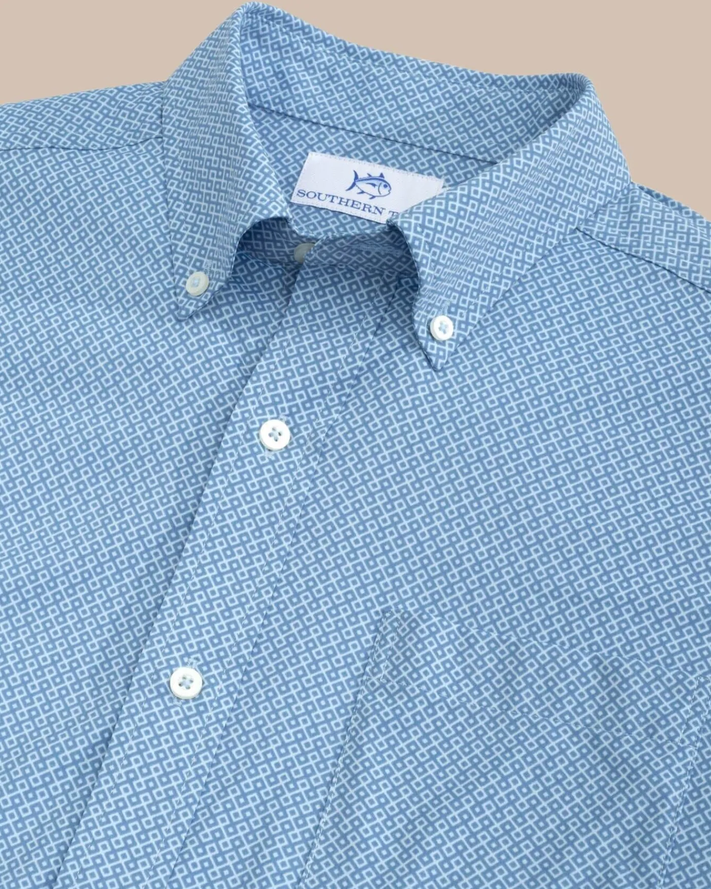 Discount Southern Tide Brrr° Intercoastal Retro Geo Short Sleeve Sport Shirt Coronet Blue
