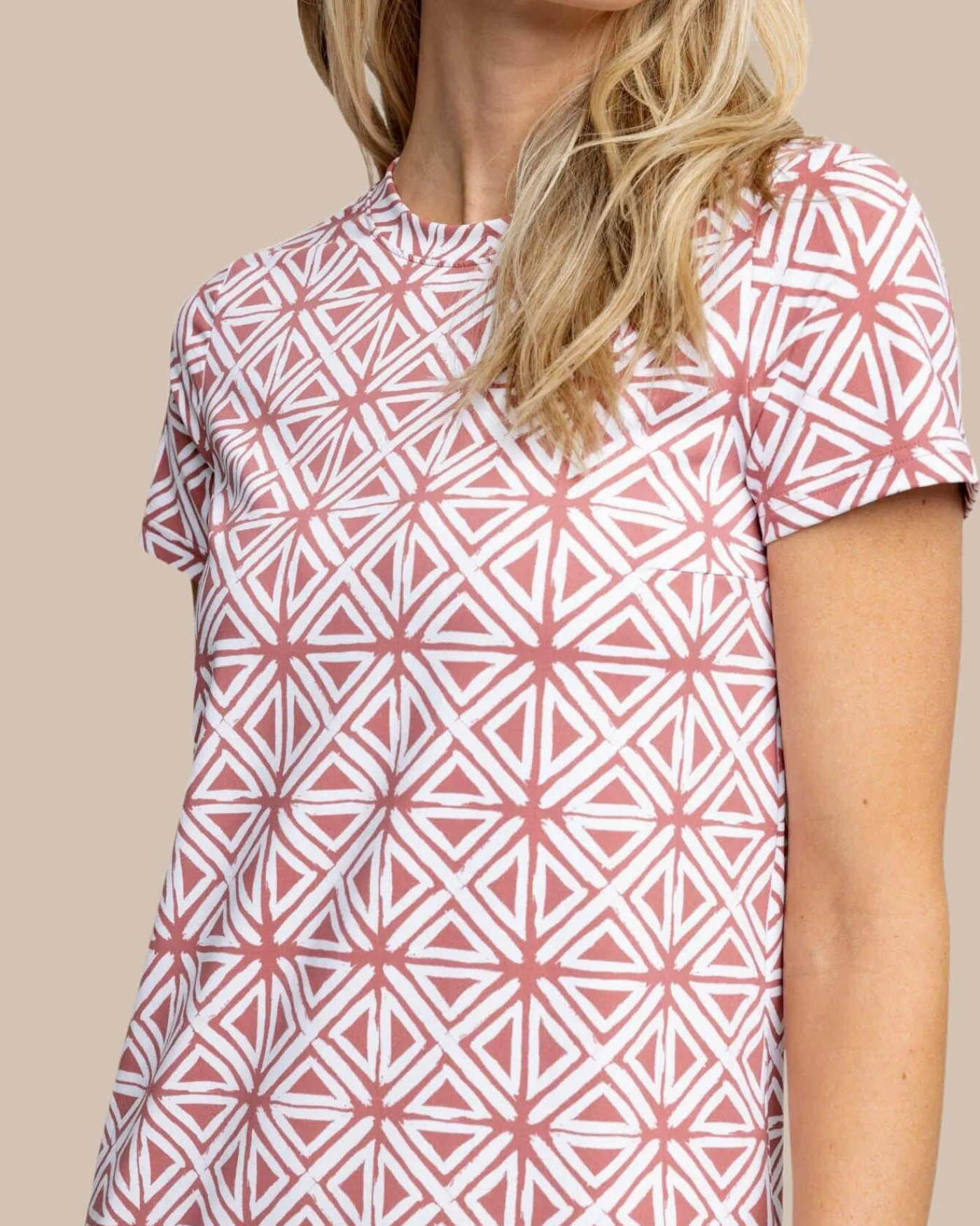 New Southern Tide Chanelle Painted Geo Performance Dress Dusty Coral