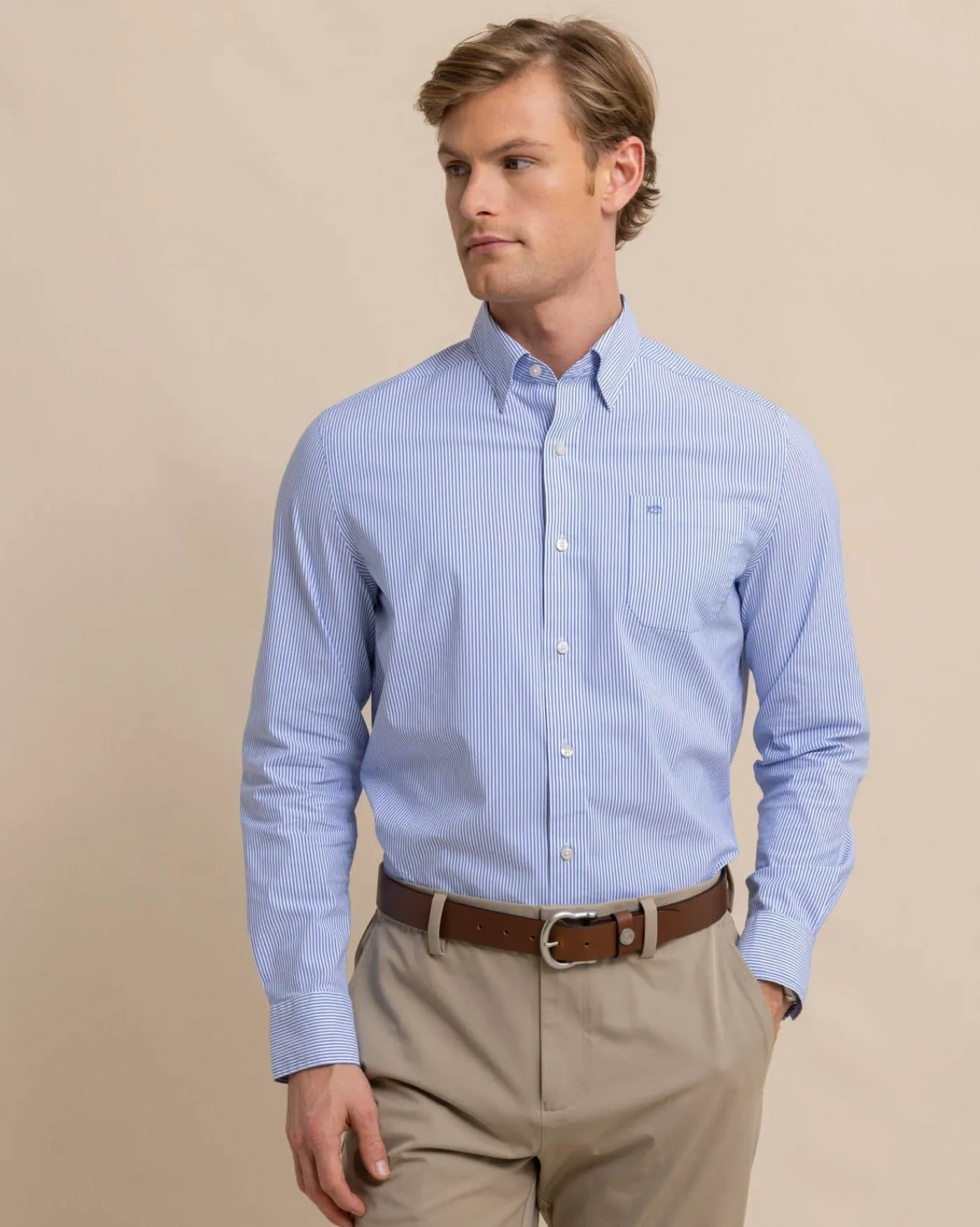 Flash Sale Southern Tide Charleston Granby Stripe Long Sleeve Sport Shirt Cobalt Blue