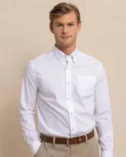 Online Southern Tide Charleston Overbrook Solid Long Sleeve Sport Shirt Classic White