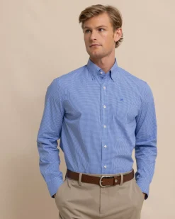 Cheap Southern Tide Charleston Parkwood Micro-Gingham Long Sleeve Sport Shirt Cobalt Blue