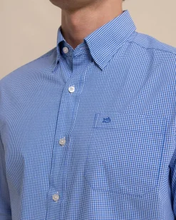Cheap Southern Tide Charleston Parkwood Micro-Gingham Long Sleeve Sport Shirt Cobalt Blue