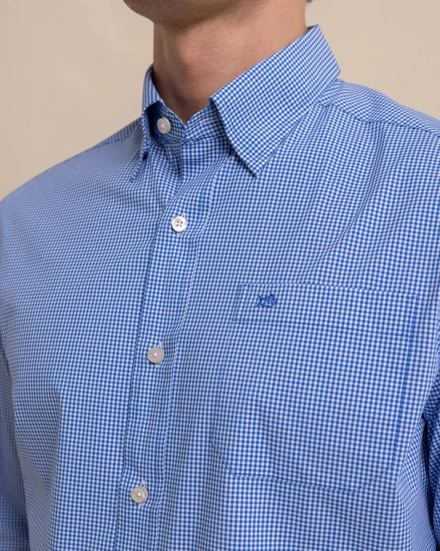 Cheap Southern Tide Charleston Parkwood Micro-Gingham Long Sleeve Sport Shirt Cobalt Blue