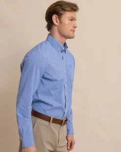 Cheap Southern Tide Charleston Parkwood Micro-Gingham Long Sleeve Sport Shirt Cobalt Blue