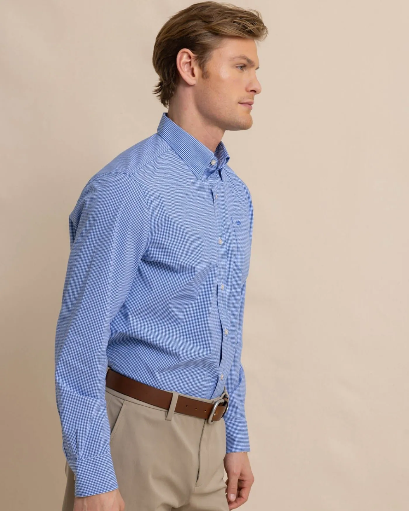 Cheap Southern Tide Charleston Parkwood Micro-Gingham Long Sleeve Sport Shirt Cobalt Blue