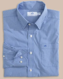 Cheap Southern Tide Charleston Parkwood Micro-Gingham Long Sleeve Sport Shirt Cobalt Blue