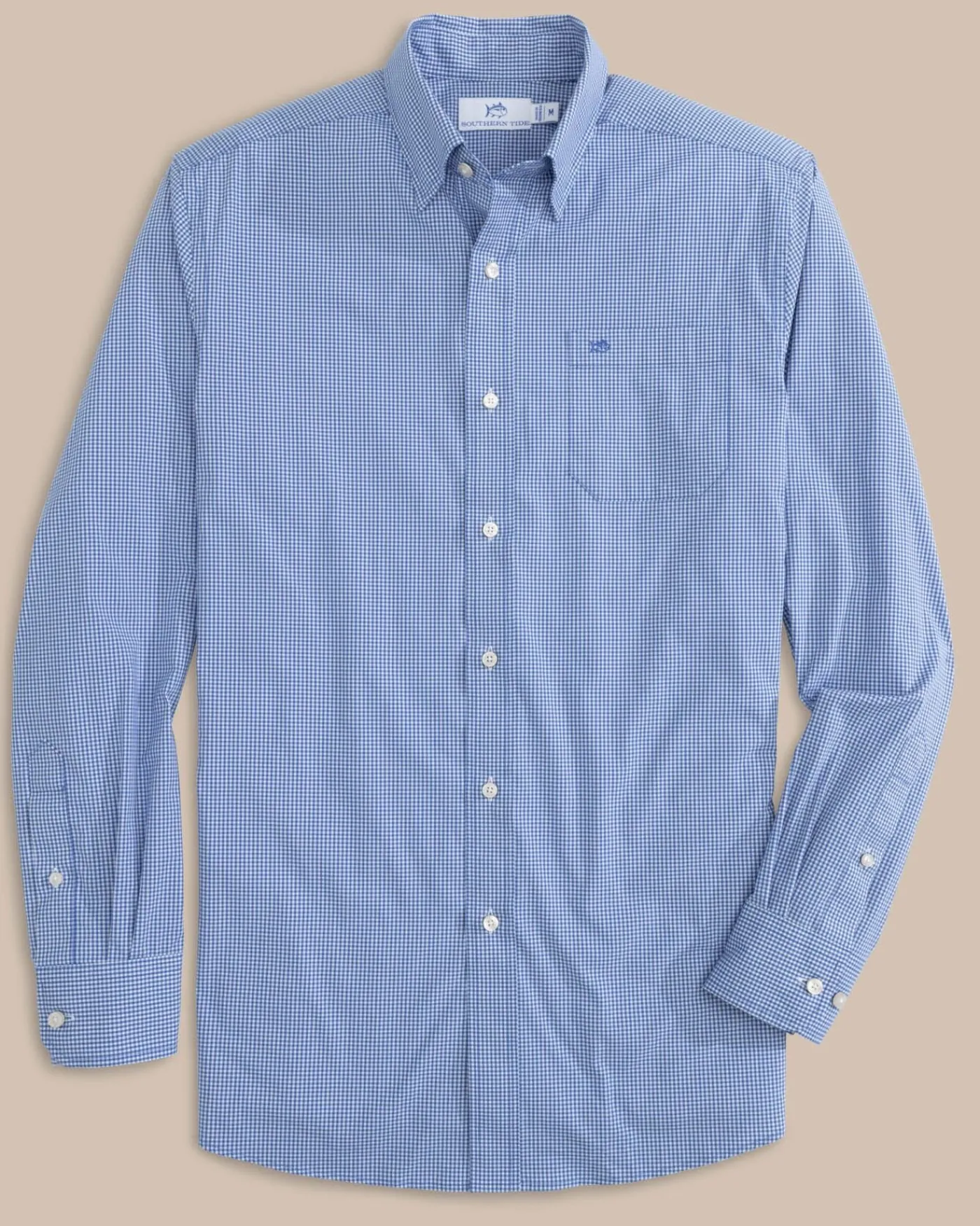 Cheap Southern Tide Charleston Parkwood Micro-Gingham Long Sleeve Sport Shirt Cobalt Blue