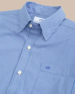 Cheap Southern Tide Charleston Parkwood Micro-Gingham Long Sleeve Sport Shirt Cobalt Blue