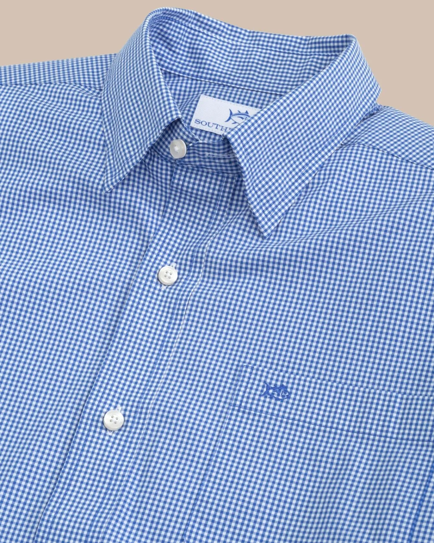 Cheap Southern Tide Charleston Parkwood Micro-Gingham Long Sleeve Sport Shirt Cobalt Blue