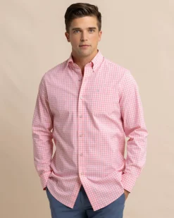 Cheap Southern Tide Charleston Roanoke Check Long Sleeve Sport Shirt Flamingo Pink