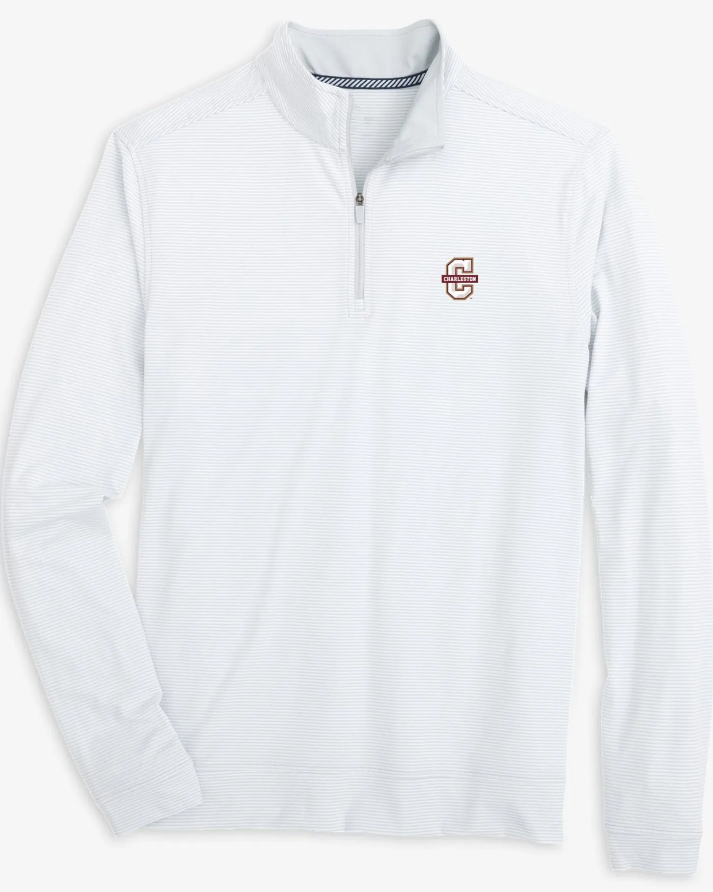 Hot Southern Tide College Of Charleston Cougars Cruiser Micro-Stripe Heather Quarter Zip Heather Slate Grey