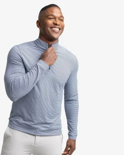 New Southern Tide Cruiser Micro-Stripe Heather Quarter Zip