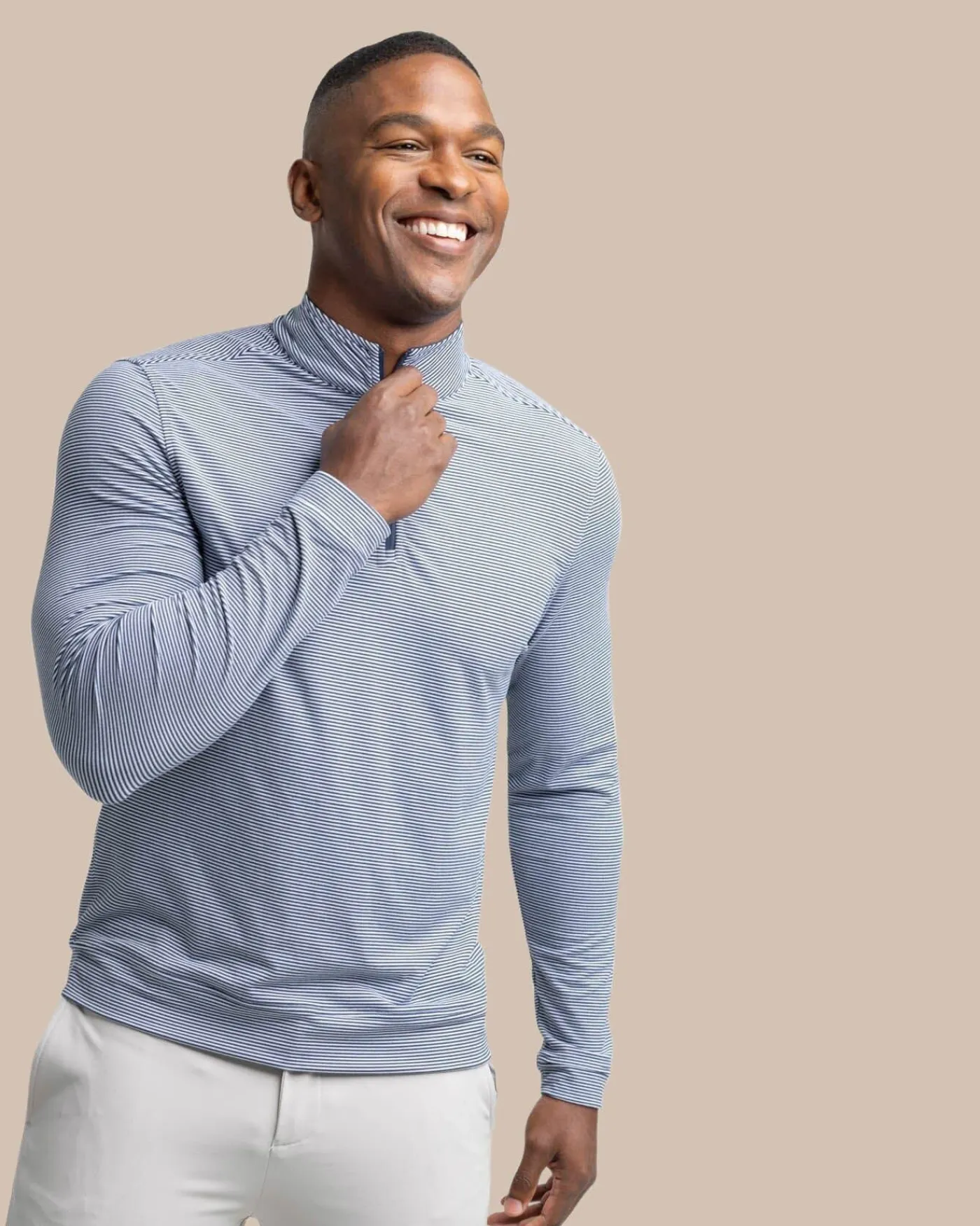 New Southern Tide Cruiser Micro-Stripe Heather Quarter Zip