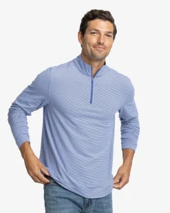 New Southern Tide Cruiser Micro-Stripe Heather Quarter Zip
