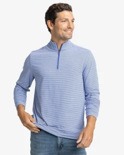 New Southern Tide Cruiser Micro-Stripe Heather Quarter Zip