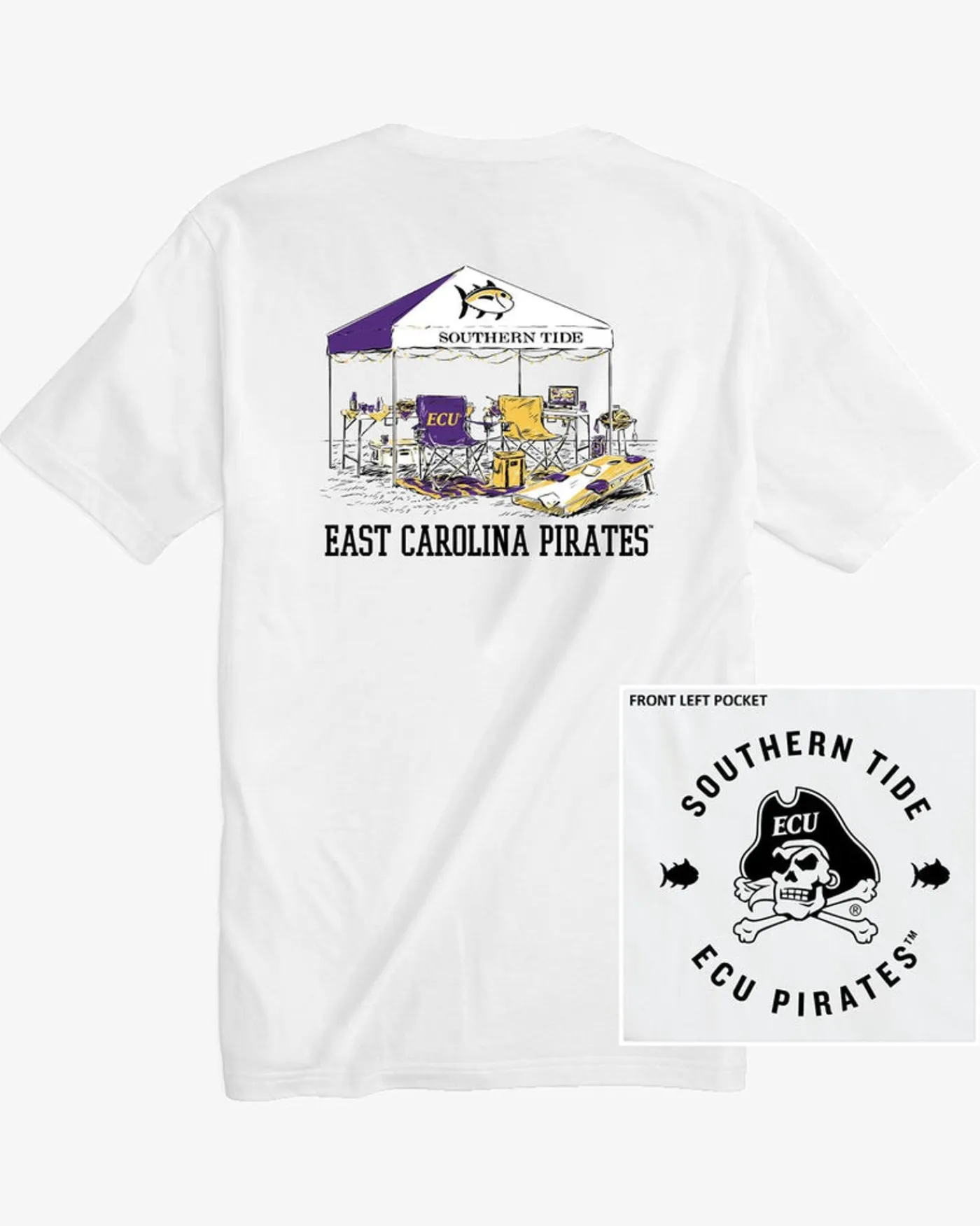 Sale Southern Tide East Carolina Pirates Tailgate Time T-Shirt Classic White