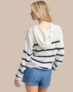Sale Southern Tide Everlee Striped Hoodie Sweater Stone