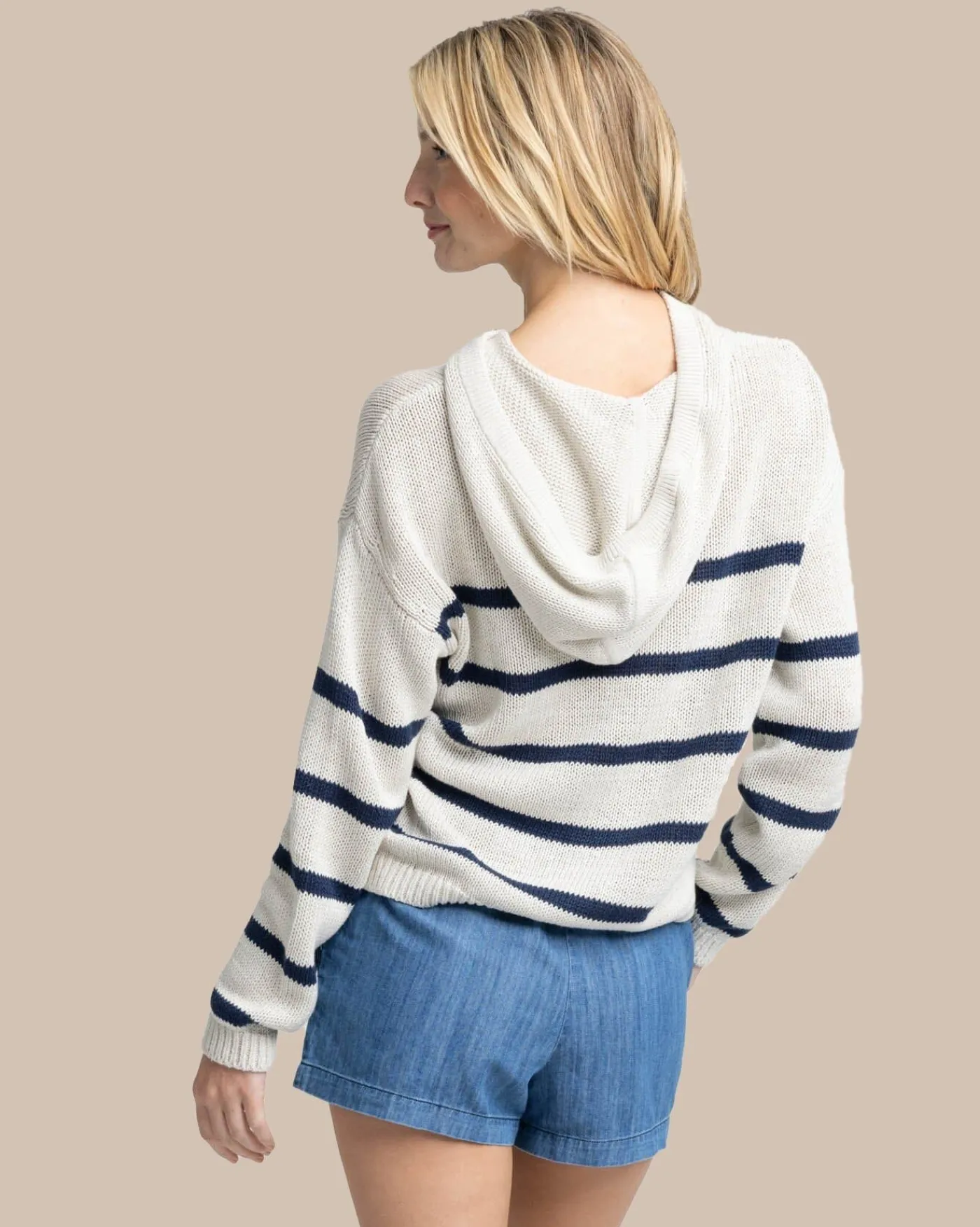 Sale Southern Tide Everlee Striped Hoodie Sweater Stone