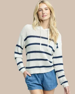 Shop Southern Tide Everlee Striped Hoodie Sweater Stone