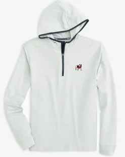 Best Sale Southern Tide Georgia Bulldogs Scuttle Heather Quarter Zip Hoodie Heather Slate Grey