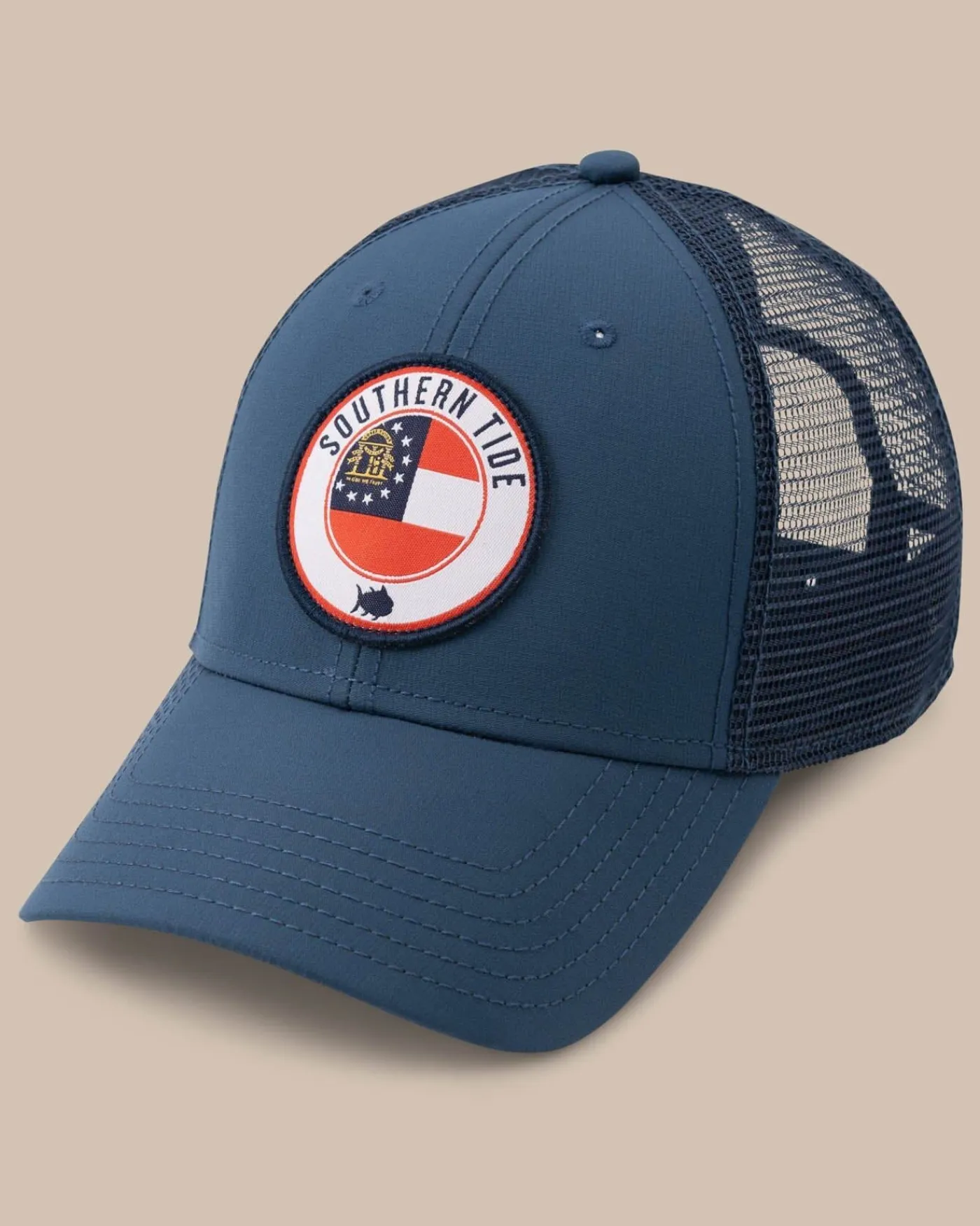 Fashion Southern Tide Georgia Patch Performance Trucker Hat Seven Seas Blue