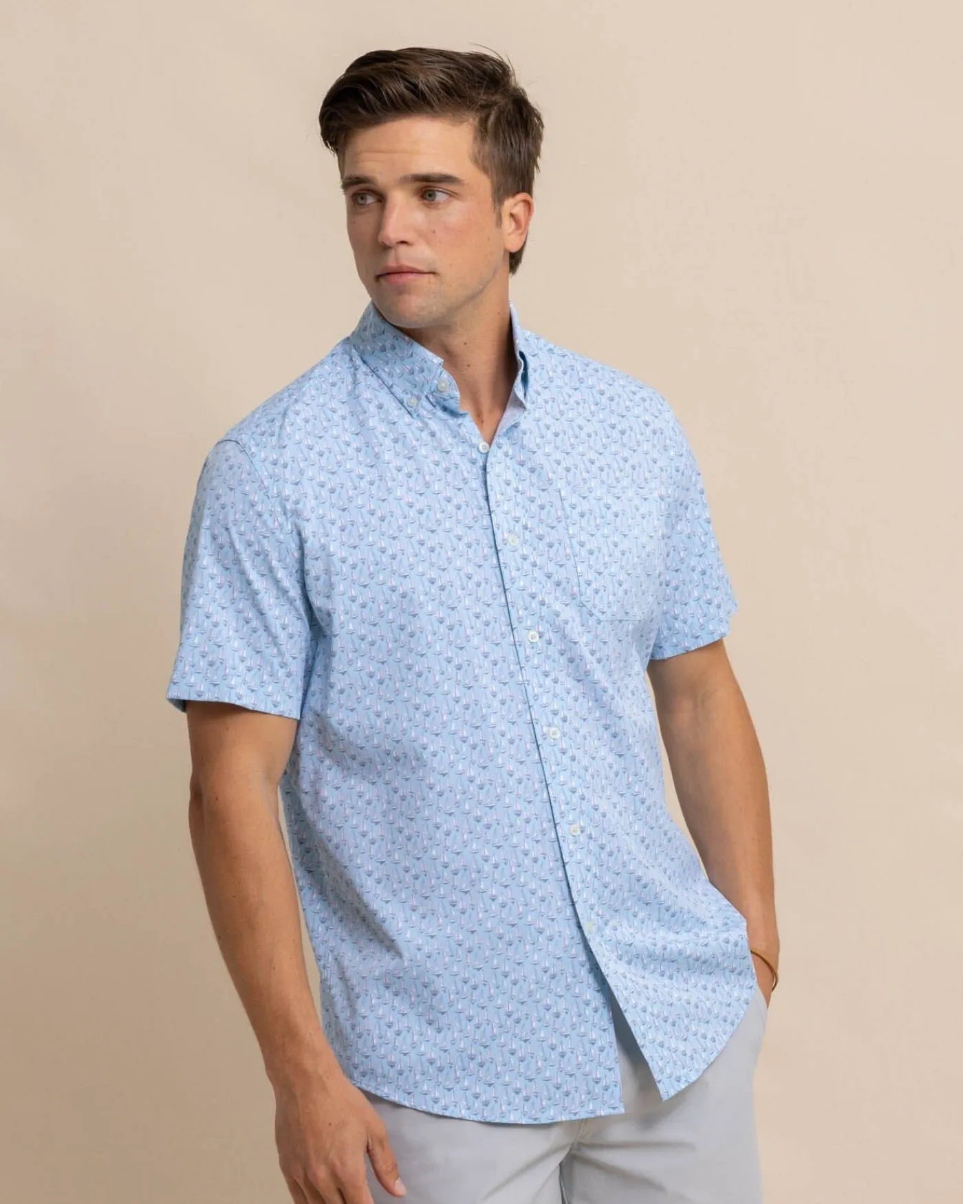 Outlet Southern Tide Intercoastal Forget A-Boat It Short Sleeve Sport Shirt Clearwater Blue