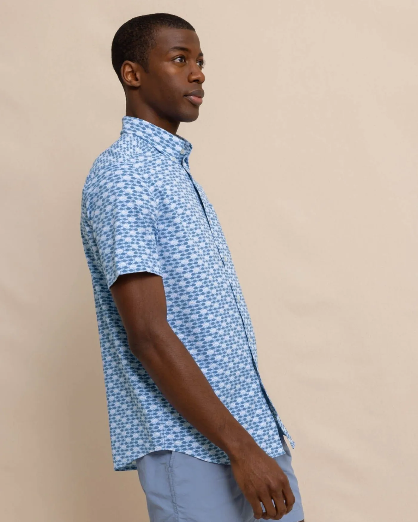 Online Southern Tide Intercoastal Heather Skipping Jacks Short Sleeve Sport Shirt Heather Clearwater Blue