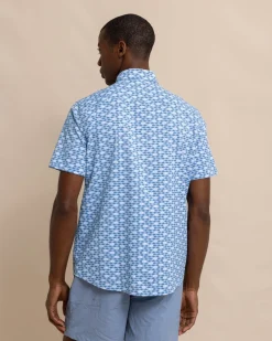 Online Southern Tide Intercoastal Heather Skipping Jacks Short Sleeve Sport Shirt Heather Clearwater Blue