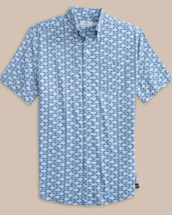 Online Southern Tide Intercoastal Heather Skipping Jacks Short Sleeve Sport Shirt Heather Clearwater Blue