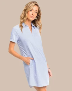 Best Sale Southern Tide Kamryn Brrr°® Intercoastal Stripe Dress Cobalt Blue