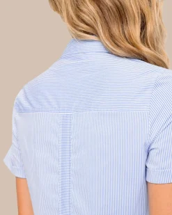 Best Sale Southern Tide Kamryn Brrr°® Intercoastal Stripe Dress Cobalt Blue