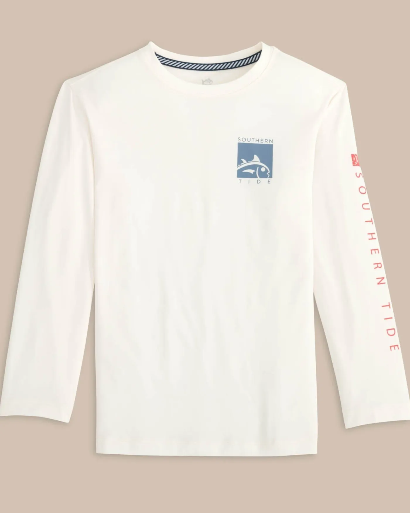 Hot Southern Tide Kids Boxed Chest Performance Long Sleeve T-Shirt Sand White