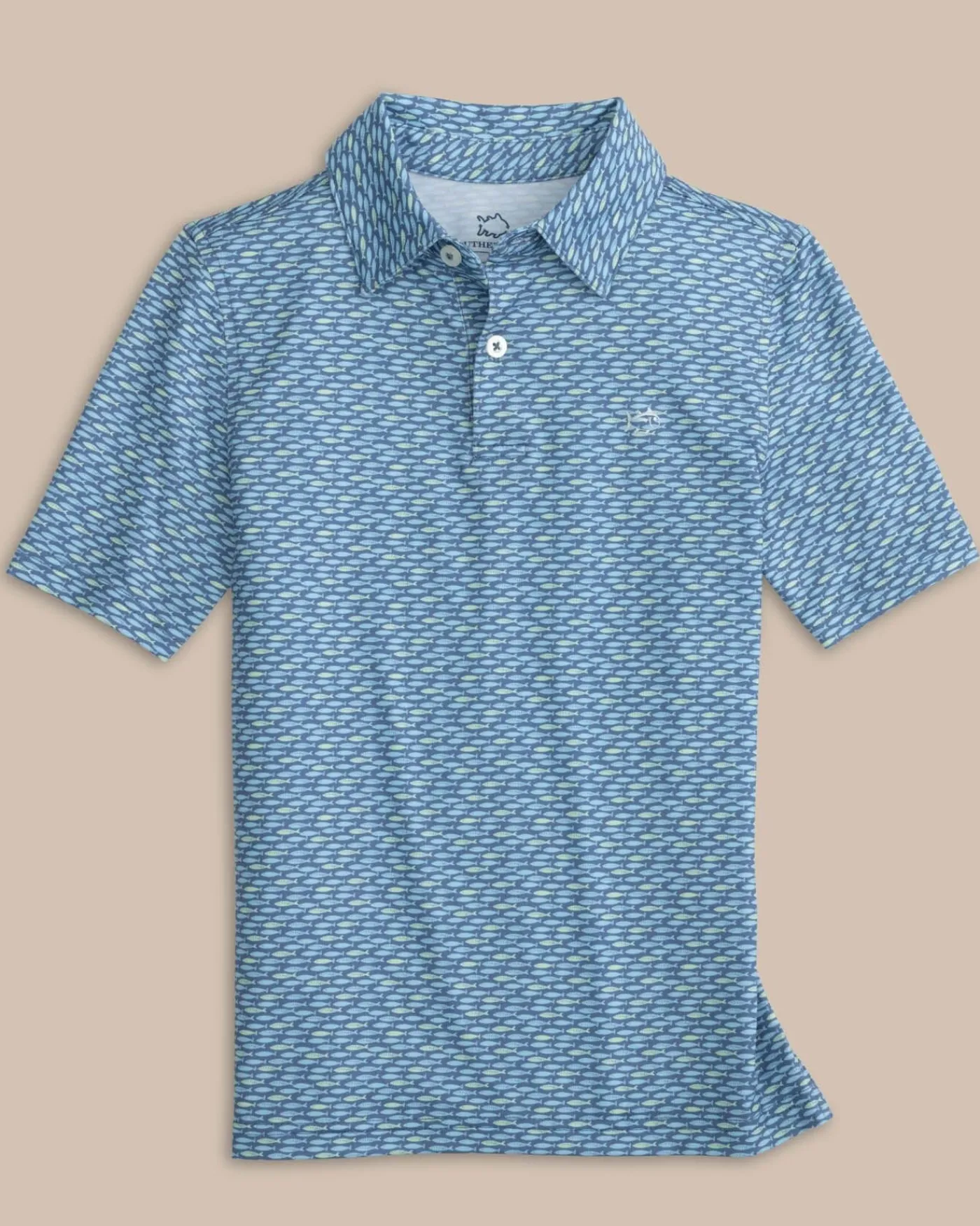 Sale Southern Tide Kids Driver Casual Water Printed Polo Coronet Blue