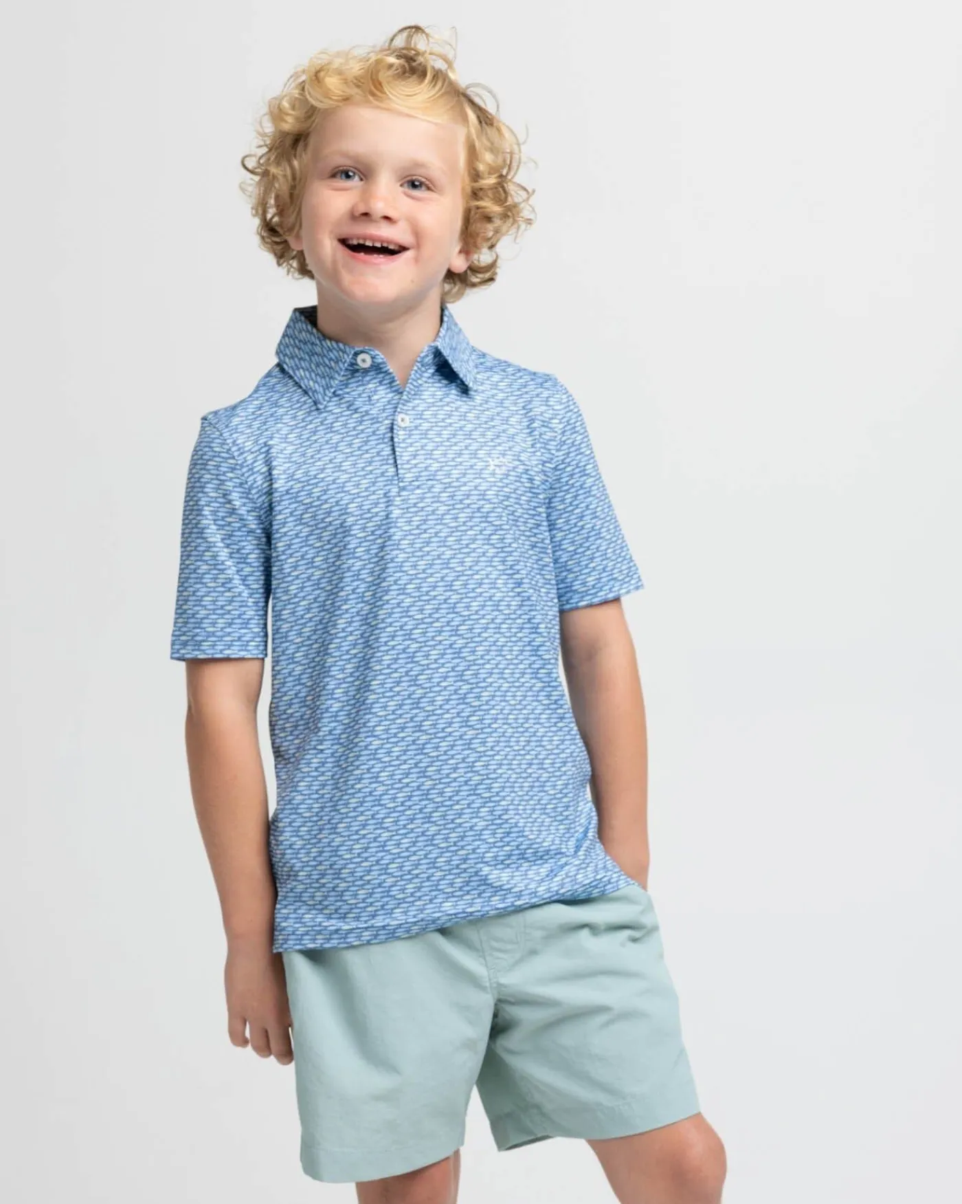 Sale Southern Tide Kids Driver Casual Water Printed Polo Coronet Blue