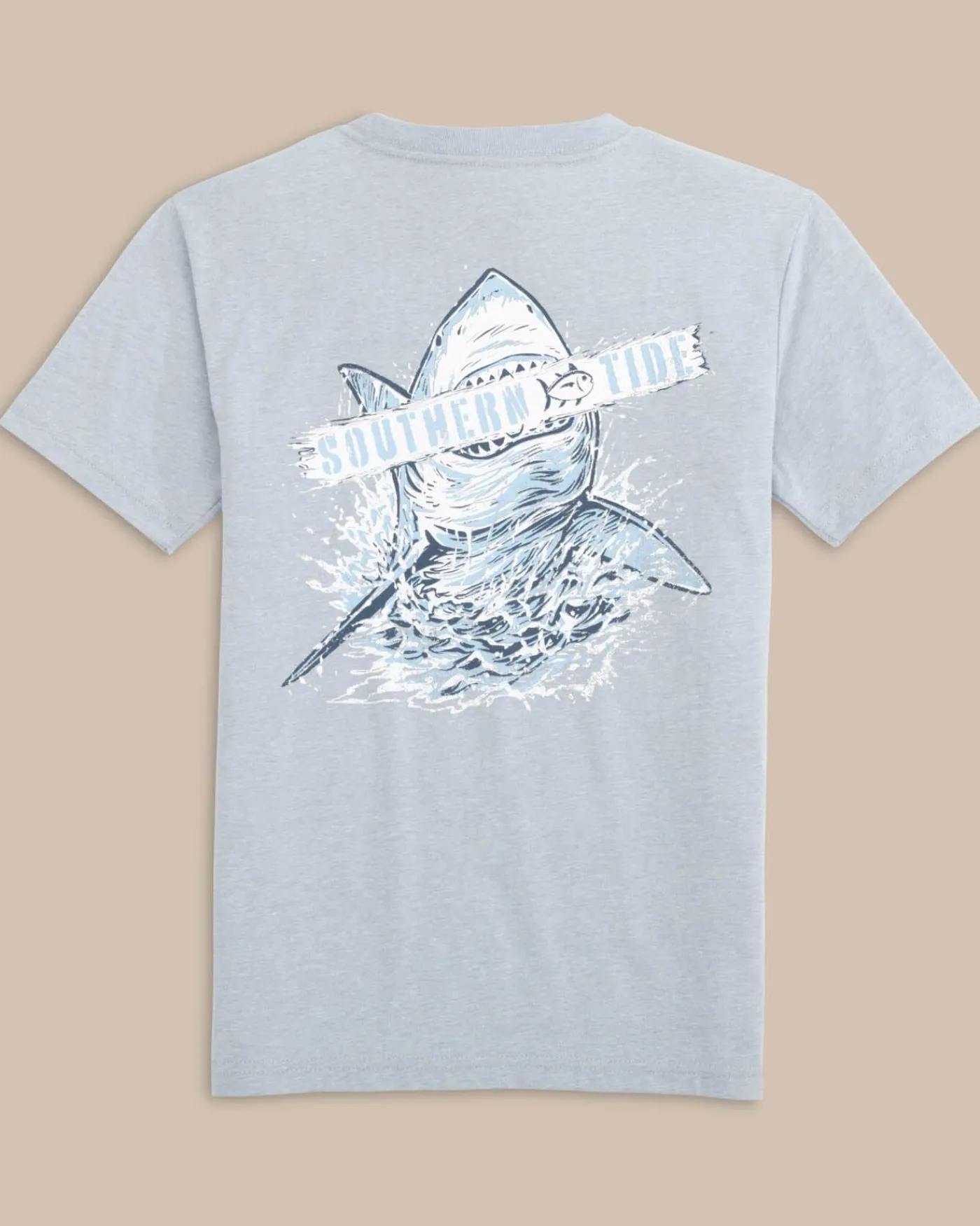 Store Southern Tide Kids Heather Shark Plank Short Sleeve T-Shirt Heather Platinum Grey