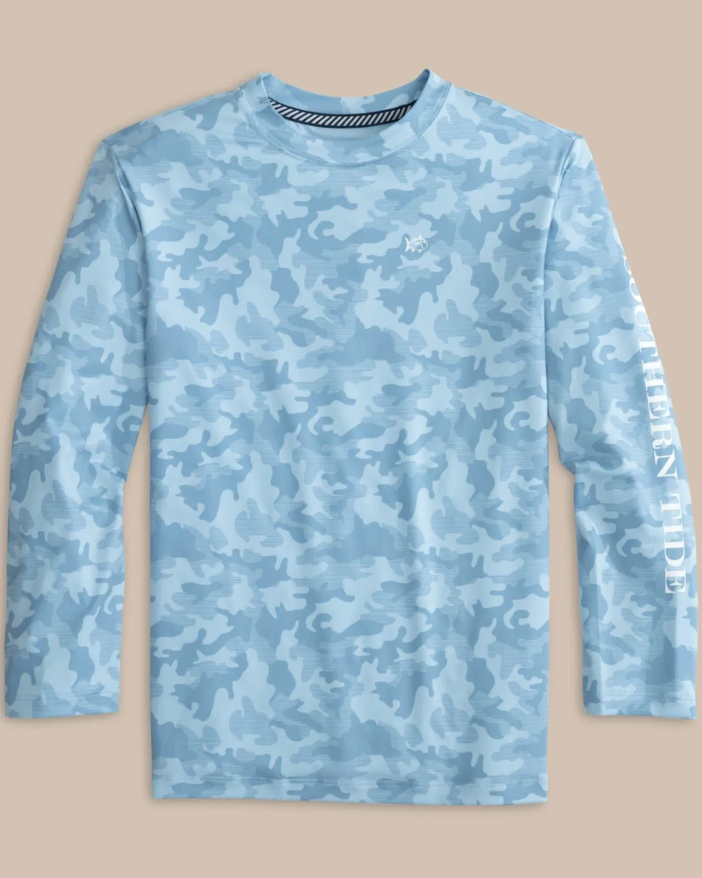 Best Sale Southern Tide Kids Island Camo Long Sleeve Performance T-Shirt Clearwater Blue