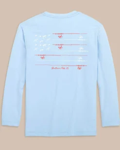 Discount Southern Tide Kids Red, White, And Lure Long Sleeve Performance T-Shirt Clearwater Blue