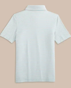 New Southern Tide Kids Ryder Heather Halls Stripe Performance Polo