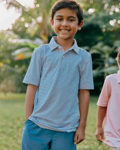 New Southern Tide Kids Ryder Heather Halls Stripe Performance Polo