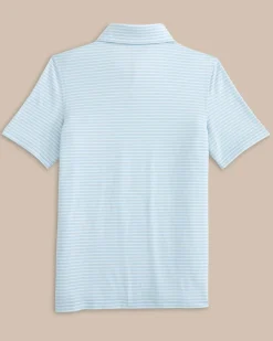 New Southern Tide Kids Ryder Heather Halls Stripe Performance Polo