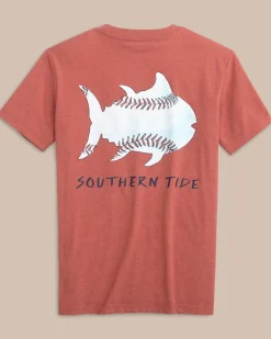 Cheap Southern Tide Kids Sketched Baseball Heather T-Shirt Heather Dusty Coral