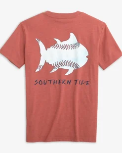 Cheap Southern Tide Kids Sketched Baseball Heather T-Shirt Heather Dusty Coral