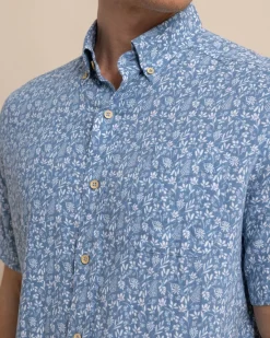 Best Sale Southern Tide Linen Rayon Ditzy Floral Short Sleeve Sport Shirt
